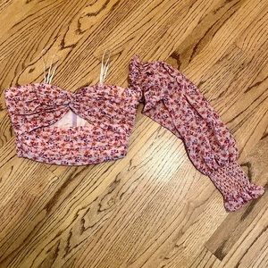 AMUR Cut Out Top Floral Pink XS